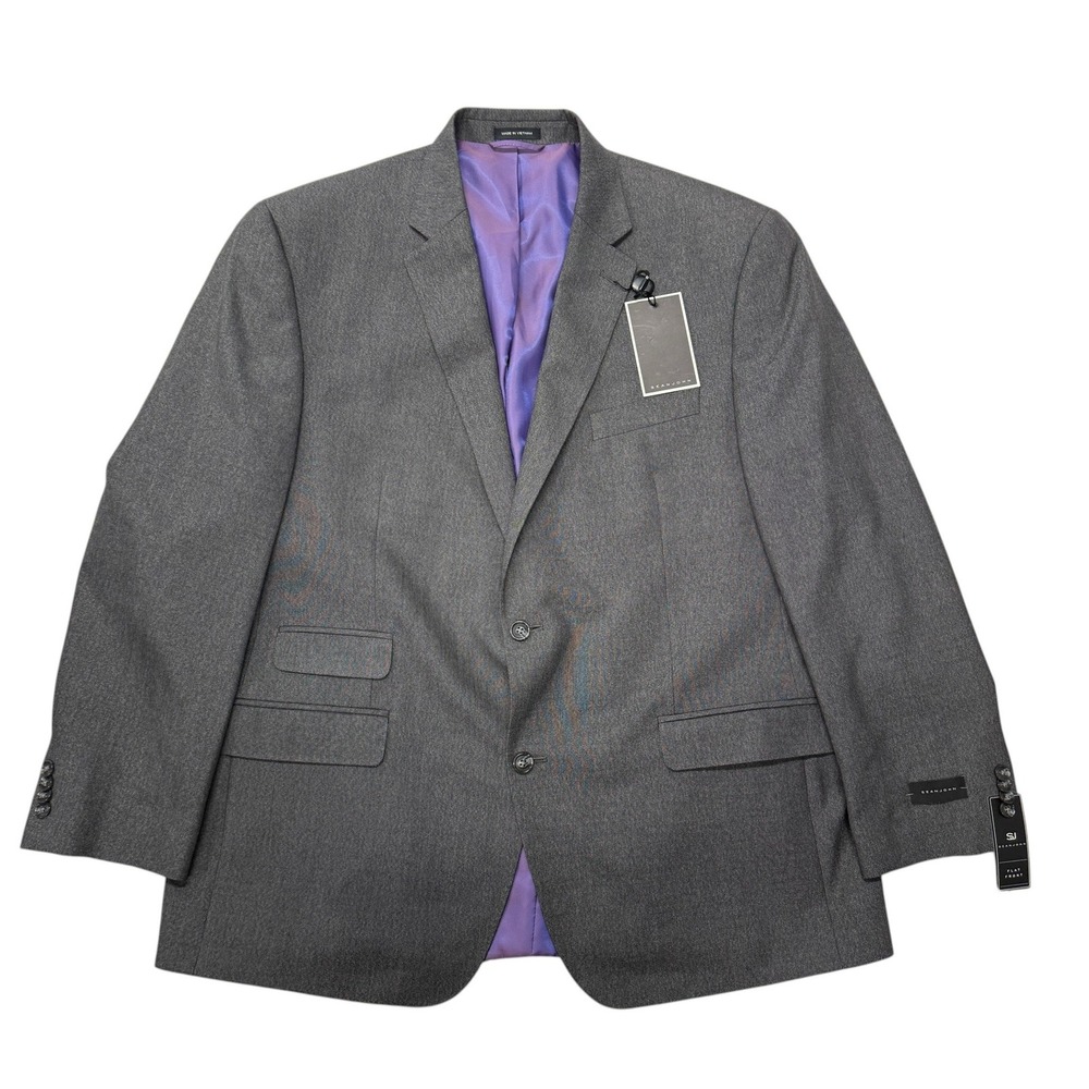 Sean John Mens Grey 2-Button Suit Jacket Blazer Purple Lining 46R NWT
